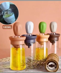 2 in 1 Glass Olive Oil Dispenser Bottle with Silicone Brush