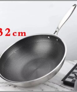 32cm full stainless steel honey comb wok pan