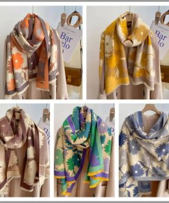 Luxury Floral Print Scarf for Women Warmer Winter Cashmere