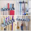 Broom Mop Holder Tidy Organizer, Wall Mounted Organizer with 5 Position 6 Hooks for Brush Mop
