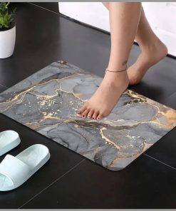 Diatomaceous Earth Bath mat, Black Gold Shiny Marble Super Absorbent mat