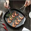 Non stick square steak pan with wooden handle
