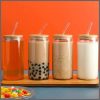 500ml Borosilicate Glass Cup With Lid and Straw