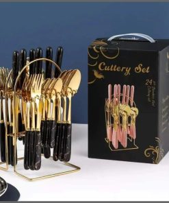 24Pcs Cutlery set with stand marble effect handle