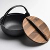 27cm Pre-seasoned Pure Cast Iron Flat Bottom Wok with Wooden Lid