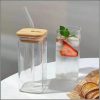 470ml transparent glass cup with bamboo holed lid