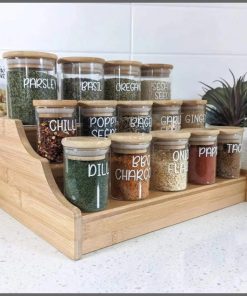 15pcs Glass Spice Jar set with a Wooden Bamboo Stand