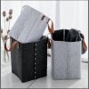Foldable laundry basket with leather handles