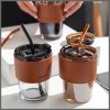 450ml Gorgeous slub glass smoothie cup with straw and leather