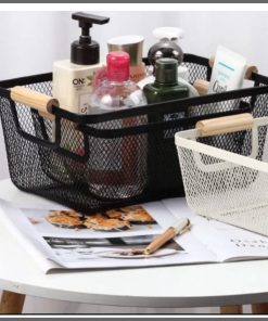 Iron mesh storage baskets with wooden handle