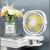 Mini rechargeable clip fan with rotating angle and multi-function clip-on with night light