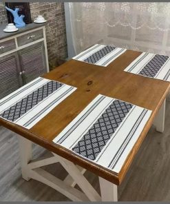 6Pcs Braided woven textured table runner with tassels + 6pcs mats