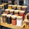 12pcs Square  Glass Spice Jar set with a Wooden Bamboo Stand