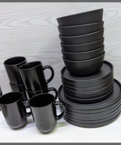 24pcs black plain ceramic dinner