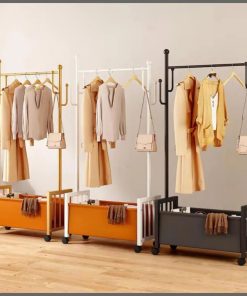 100cm Wide Clothes Rack with Basket Metal Clothes Rack Stand with Wheels
