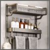 2-Layer Bathroom Space Towel Rack With Shampoo Bottle And Mouthwash Cup