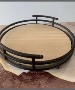 Home Decor Rustic Modern Metal and Wood Round Counter Tray