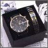 2pcs/set Man Watch Bracelet Set Fashion Leather Band Alloy Case