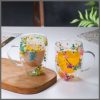 350ml Insulated Double Wall Glass Cup Dried Flower Coffee Cup with Handle