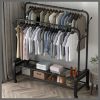 Double Layer Garment Rack Floor  Standing Clothes Hanger