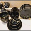 24Pcs Black gold line dinner set