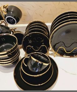 24Pcs Black gold line dinner set