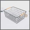 Multipurpose classy black metallic mesh basket wooden handle