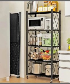 5-Tier Foldable Multipurpose Rack With Shelves & Wheels