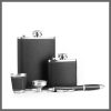 Black leather-covered whiskey flasks gift set