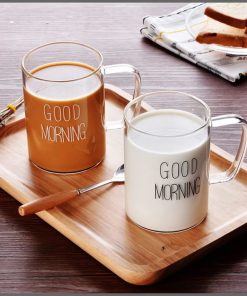 2pcs Borosilicate Good Morning Printed Glass Mug with Handle