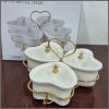 3Pcs Ceramic love shape sugar bowls acrylic lids on gold metal rack