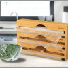 3in1 Bamboo Kitchen Foil Wrap Dispenser with Cutter