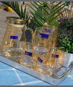 1.8L glass jug plus 6pcs Gold glasses