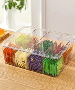 Acrylic Tea Bag Organizer With cover and Compartment Divider box