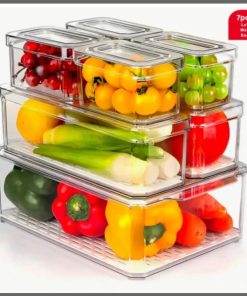 7 pcs BPA-Free Stackable acrylic Fridge Organizer Bins with Lids