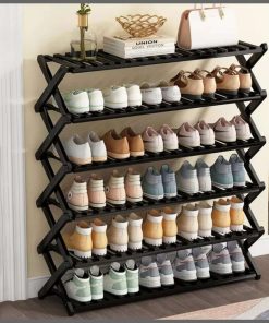 6-Tier Black Bamboo Shoe Rack stand Multifunctional Organizer