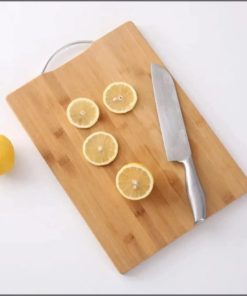 Heavy wooden chopping board with metallic handle