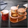 3Pcs Glass spice rice container with bamboo holder