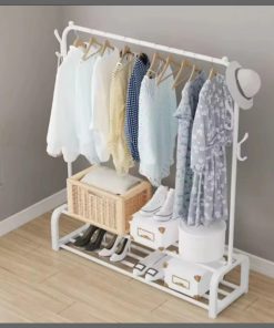 Cloth Rack With Double Lower Storage Shelf for Boxes /Shoes And Side Hooks for bag,scarfs