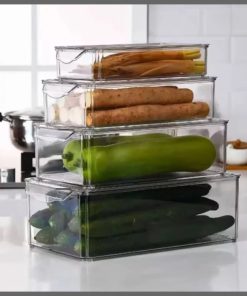 4 pcs Big capacity BPA-Free Stackable acrylic Fridge Organizer Bins with Lids