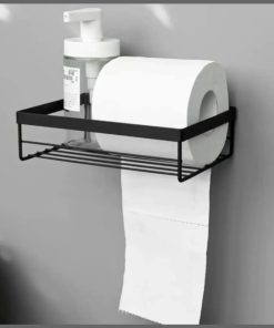 Punch free storage rack for toilet paper towel box with a strong adhesive sticker