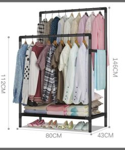 Double Pole Clothing Rack With Lower Storage Shelf for Boxes /Shoes