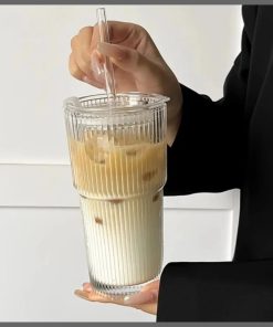 650ml ribbed glass tumbler