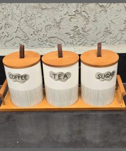 3pcs Ceramic Canisters Set  with Bamboo Stand