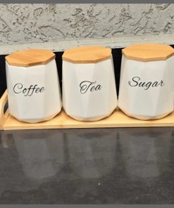 3pcs Ceramic Canisters Set  with Bamboo Stand