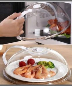 Heavy microwave food cover with white handle