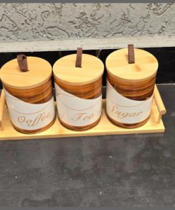 3pcs Ceramic Canisters Set  with Bamboo Stand