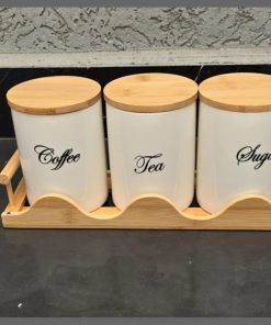3pcs Ceramic Canisters Set  with Bamboo Stand