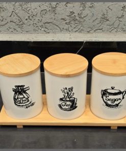 3pcs Ceramic Canisters Set with Bamboo Stand