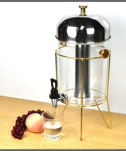 8L Golden metal frame juice dispenser with stainless steel ice cube tube